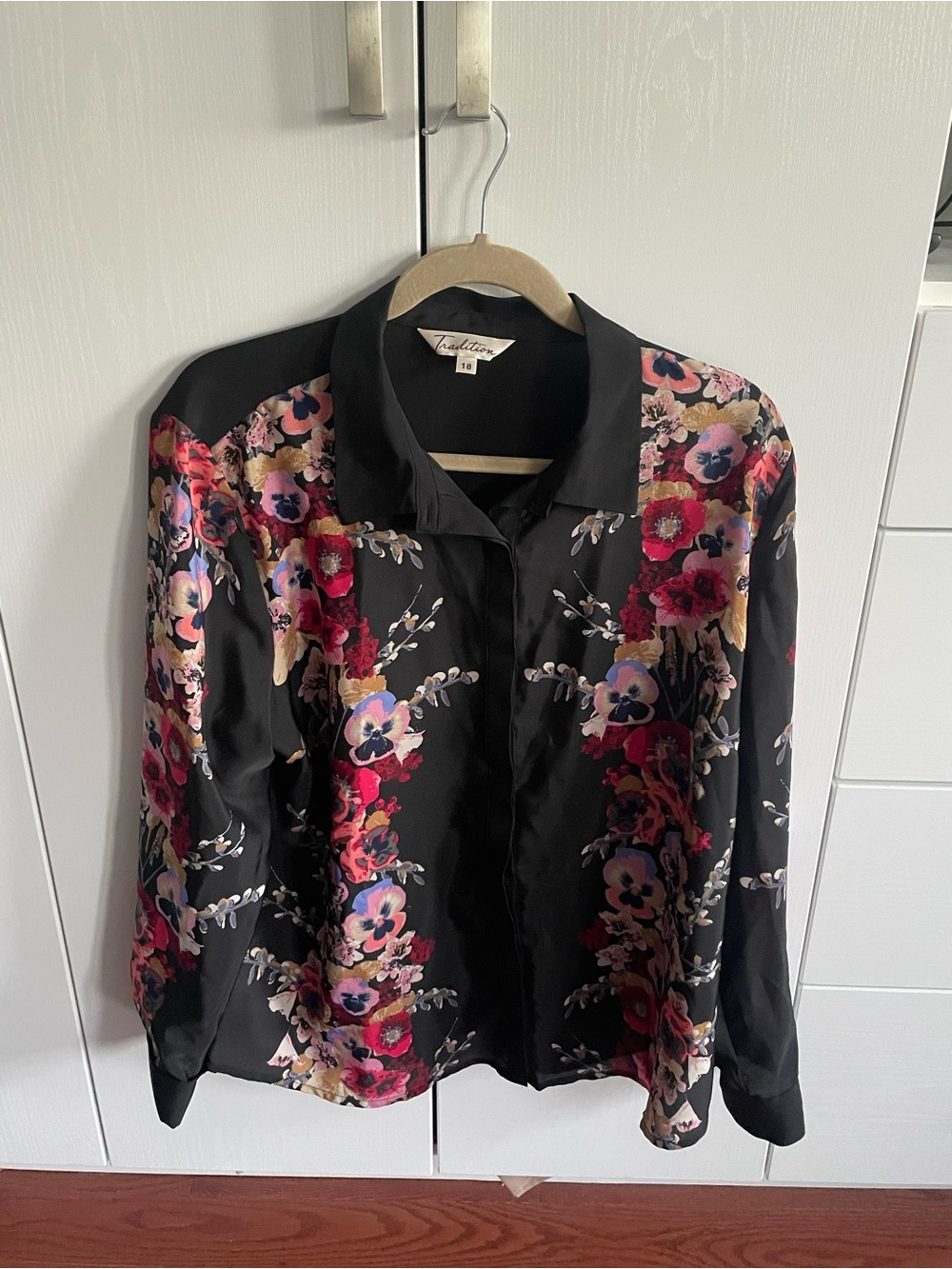 Tradition Floral Button-Front Black Blouse